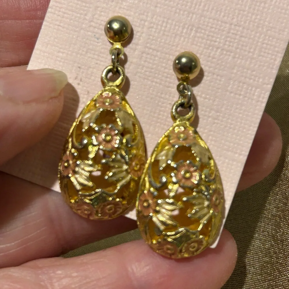 Gold Teardrop Multicolor Earrings - Picture 7 of 7